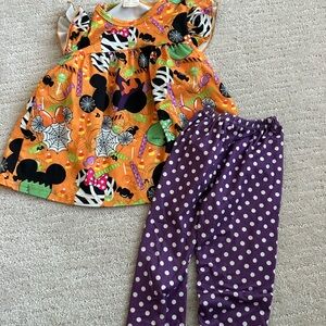 Mickey and Minnie Mouse Colorful Halloween Dress and Polka Dot Pants Set